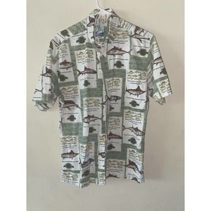 Blue Water Wear Men's Hawaiian Shirt Big Fish Tuna Short Sleeve Size M VTG 90s